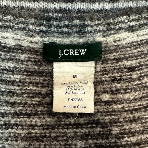 J.Crew Women’s Merino Wool Alpaca Grey Fuzzy Cozy Striped Comfy Sweater - Picture 8 of 8
